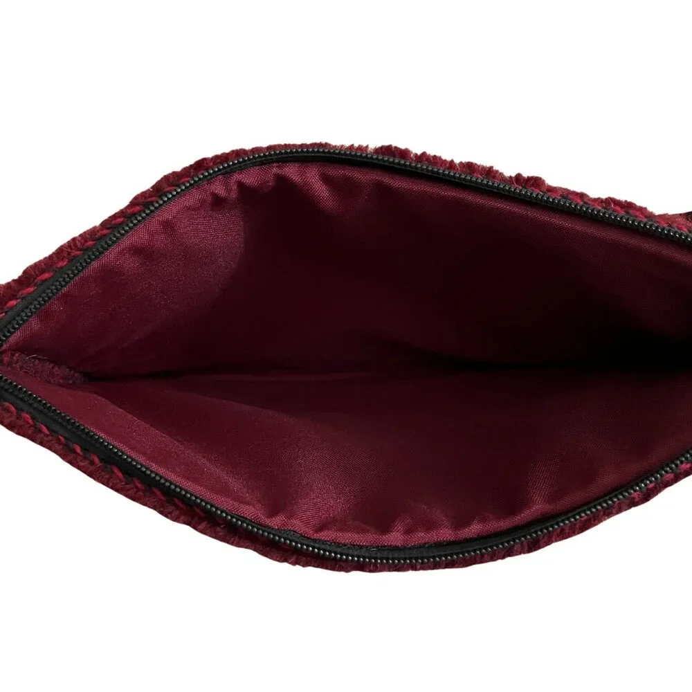 NEW Turkmen Woven Wool Carpet Clutch Purse, Maroon w/ Multicolor Design